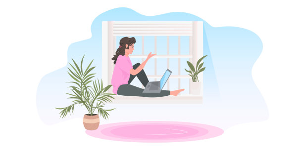 女人坐在窗台上使用笔记本电脑自由职业者概念现代客厅室内图片下载