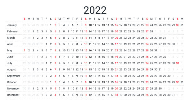 2022年线性日历。年度计划模板。矢量插图。图片下载