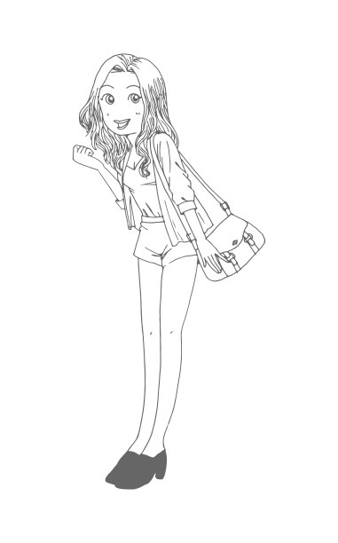 美丽可爱的女孩手绘，快乐少女少女卡通涂鸦女性孤立在白色背景矢量插图图片下载