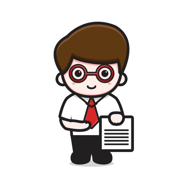 可爱的商人人物持有文字卡通矢量图标插图。图片下载