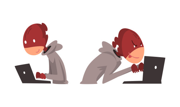 戴帽衫和面具的黑客用笔记本电脑向量集偷钱图片下载