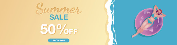 矢量动画。夏季销售横幅上的充气甜甜圈在海上图片下载