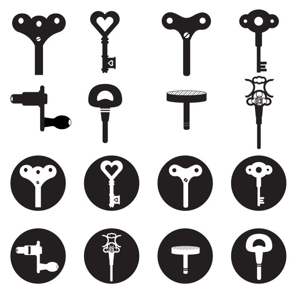 发条键图标设置卡通孤立简单矢量平面设计风格图标上的白色背景或旧玩具孤立上的白色。图片下载