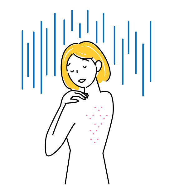 皮肤护理：背部长痘痘的可爱女人，简约矢量插画图片下载