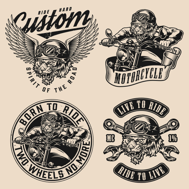 复古的单色摩托车徽章图片下载