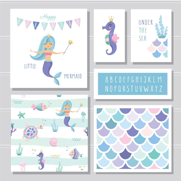 美人鱼生日卡片模板集包括鱼图片下载