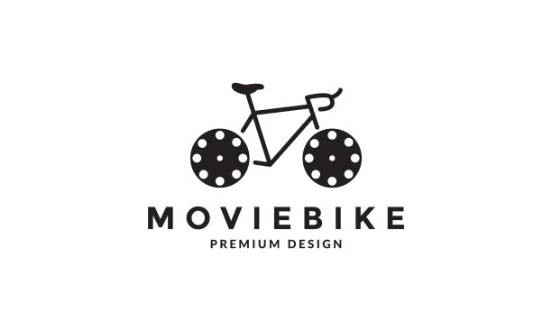 车轮电影院与自行车标志符号图标设计图片下载