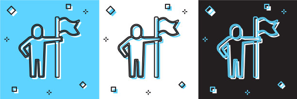 手持旗帜的人被隔离在蓝色和图片下载