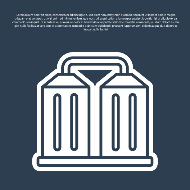 蓝线粮仓图标孤立在蓝色背景上图片下载