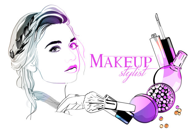 女孩和化妆刷图片下载