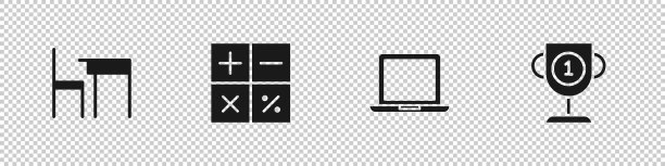 布置学校桌子和椅子，计算器，笔记本电脑和图片下载