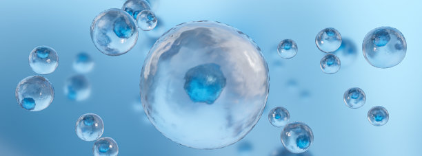 显微镜下的蓝色细胞。DNA的生命和生物学，医学，分子研究。科学背景人类蓝色细胞，3D插图。图片下载