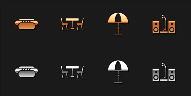 摆放热狗野餐桌和椅子图片下载