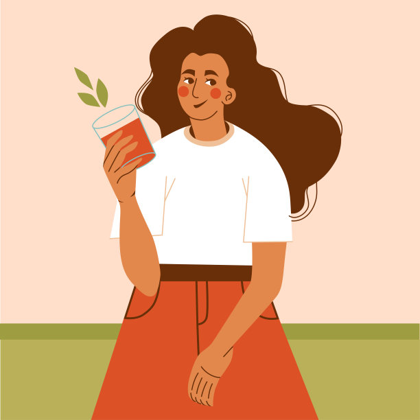 一个快乐的黑发年轻女子喝果汁，冰沙，新鲜胡萝卜。健康的生活方式的概念。适当的营养图片下载