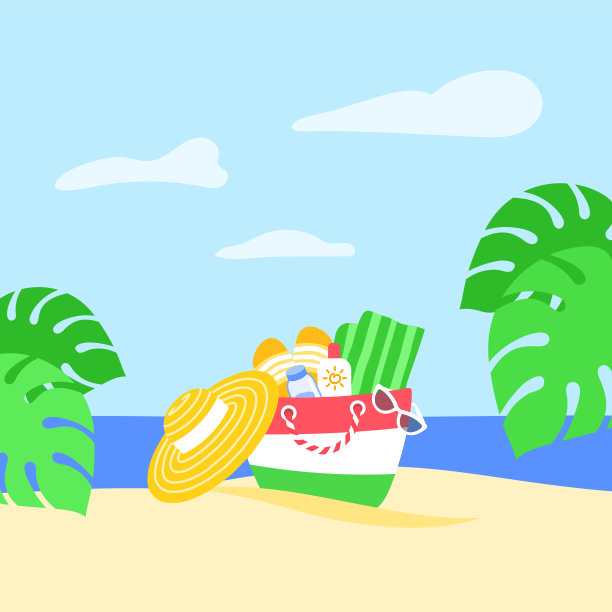 暑假海滩袋热带叶横幅图片下载