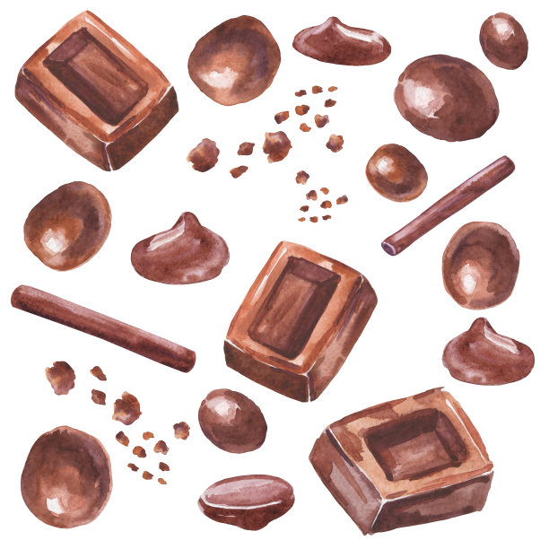 水彩巧克力糖果在白色的背景。水彩画插图食物。图片下载
