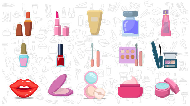 化妆品平面图标设置化妆刷图片下载