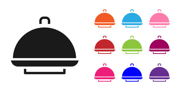 黑色的托盘上盖着食物图标，孤立在上面图片下载