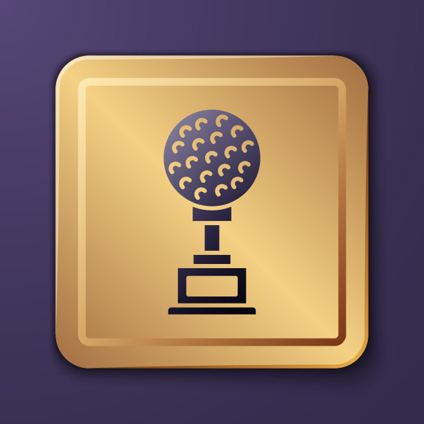 紫色奖励杯与高尔夫图标孤立在紫色图片下载