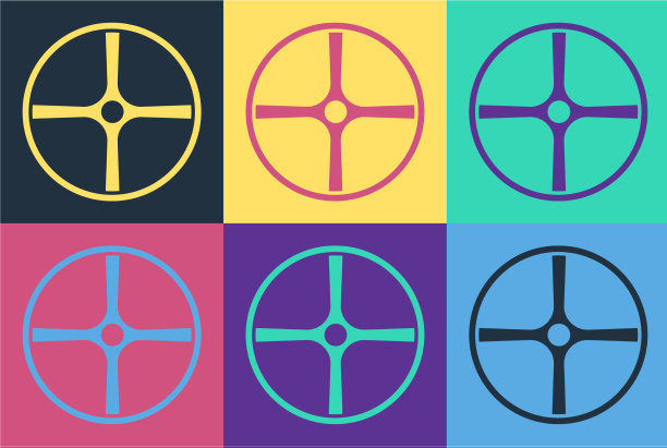 波普艺术自行车车轮图标孤立的颜色图片下载