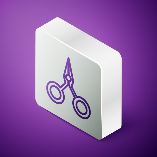 等距线剪刀图标孤立在紫色图片下载