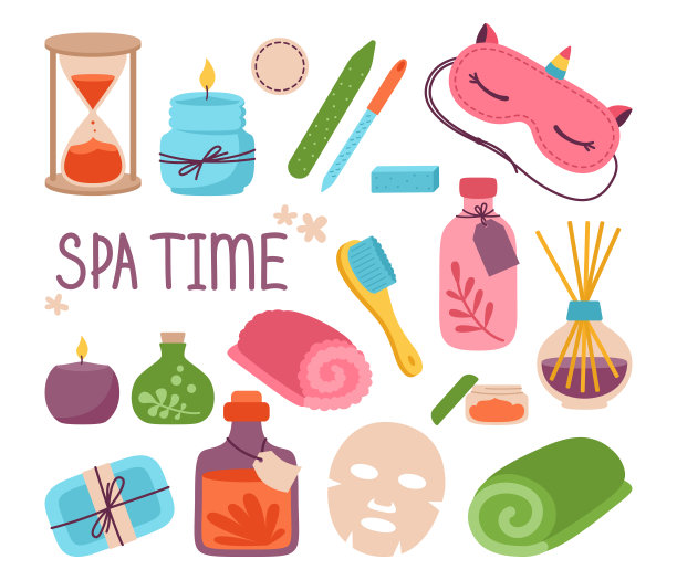 美容院SPA家居放松集向量图片下载