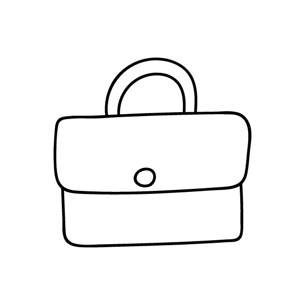 可爱的卡通公文包与钮扣文件的办公室工作，学校，大学。矢量涂鸦插图孤立的背景与手绘涂鸦轮廓。图片下载