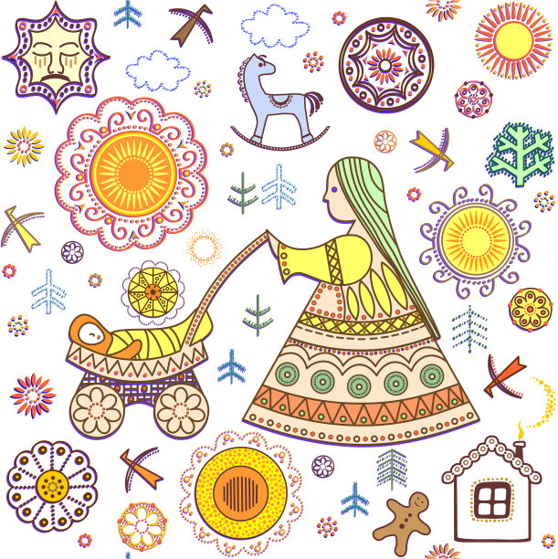 带有抽象复古幼稚图案的壁纸图片下载