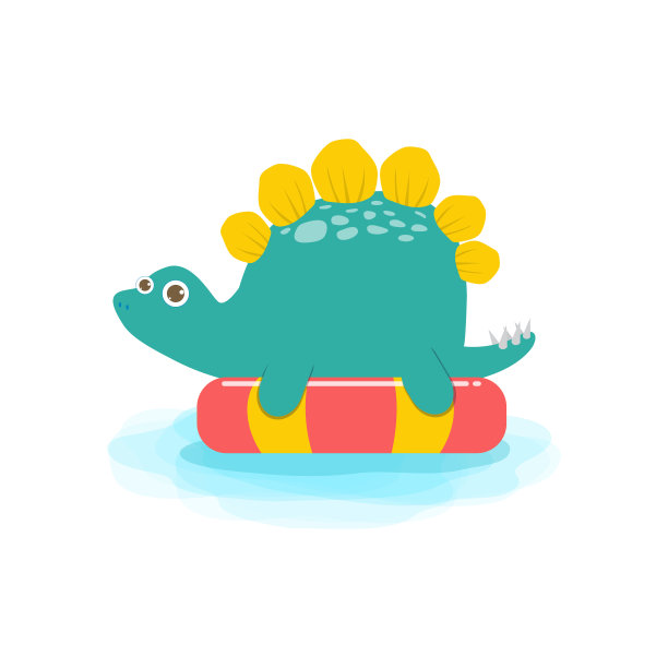 可爱的恐龙宝宝在海里游泳和玩橡胶圈的夏天。恐龙卡通漂浮在充气的海洋孤立在白色背景矢量插图图片下载