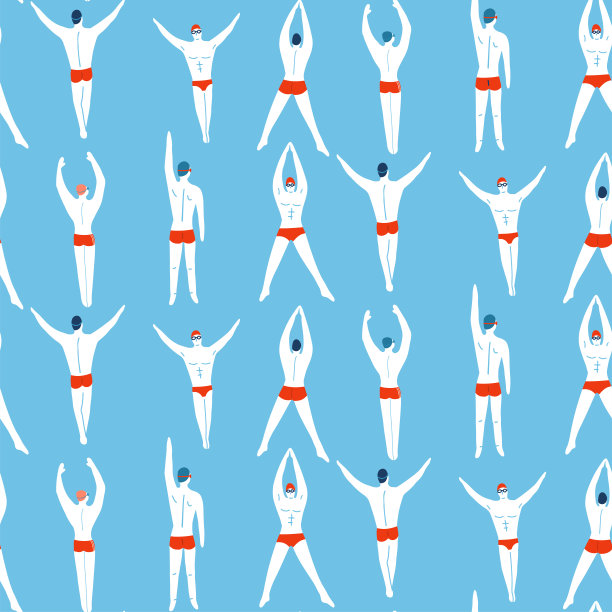 男运动员角色游泳人无缝模式背景。游泳池游泳者的概念。矢量平面插图的体育竞赛。图片下载