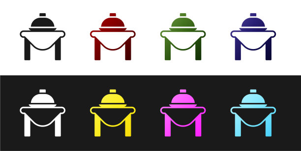 设置餐桌食物图标孤立在黑色和白色图片下载