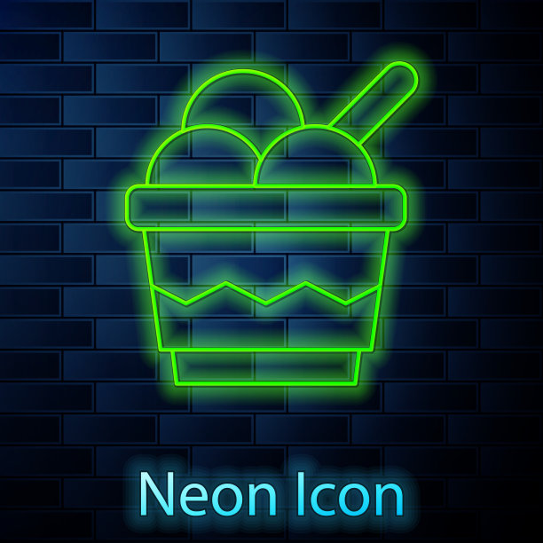 发光的霓虹线冰淇淋在碗图标图片下载