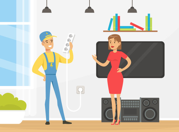 微笑的电工在整体修理墙壁图片下载