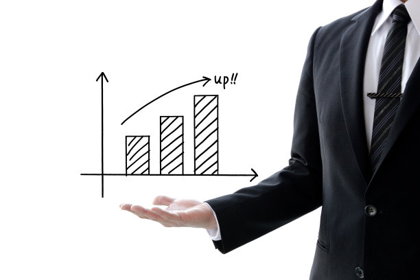 商人和向上的图表在白色的背景上图片下载