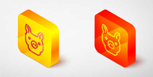 灰上隔离的猪图标的等距线图片下载