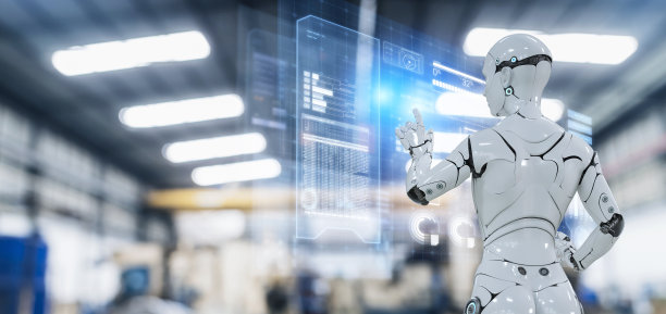 3D人形机器人在工厂自动化工作未来的现代技术。未来的数字技术AI人工智能在工业工厂生产线的概念。图片下载