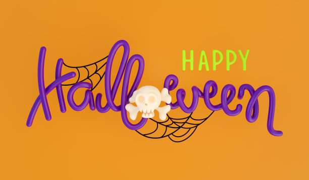 万圣节快乐的旗帜与3D排版。横幅或派对邀请背景。三维渲染图片下载