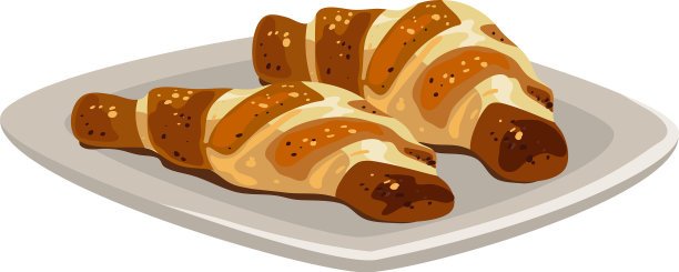 白底高汤上的法式羊角面包图片下载