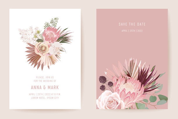 植物婚礼请帖模板设计图片下载