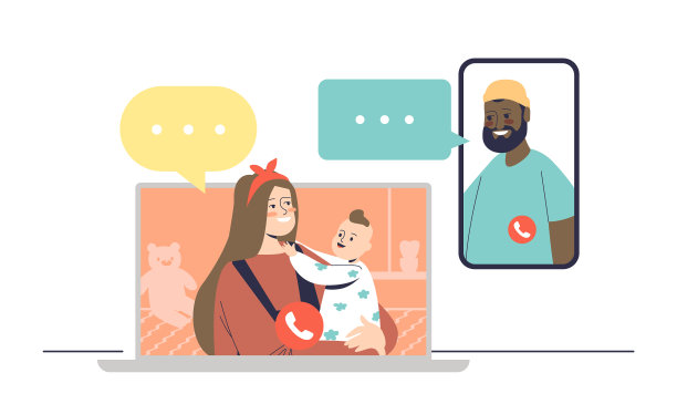 家庭视频通话，父母和孩子在通话图片下载