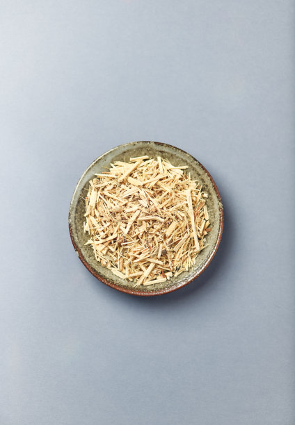 纸张背景下的干燥西伯利亚人参。前视图。副本的空间。图片下载