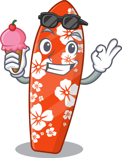 带有蛋筒冰淇淋的漫画设计冲浪板图片下载