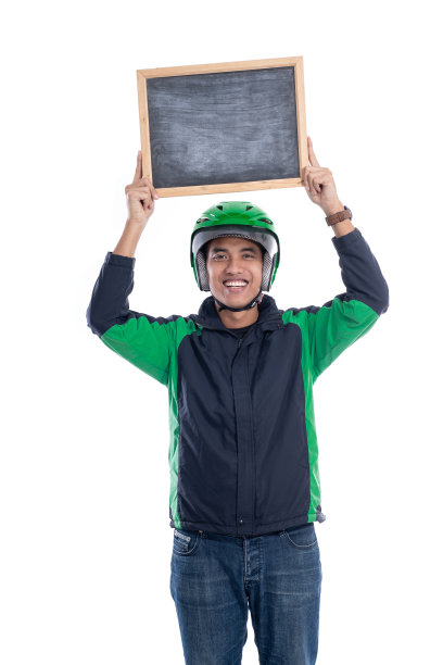 骑摩托车的出租车的人拿着空白板图片下载