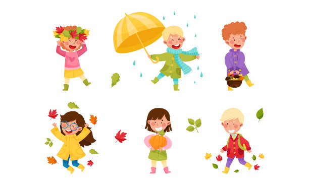 儿童人物带着雨伞在中间行走图片下载