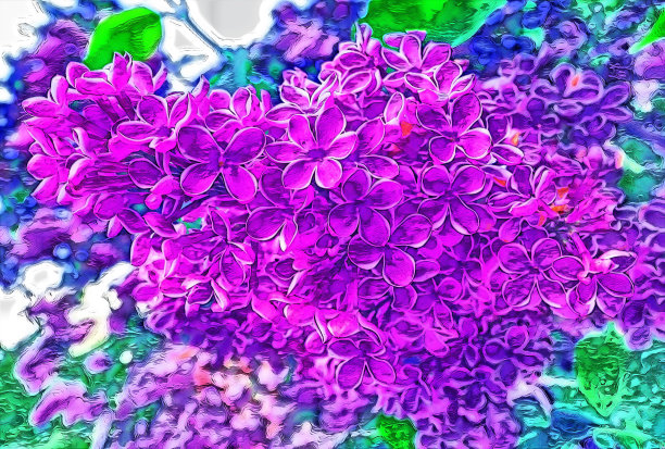 数字绘图充满活力的粉红色丁香花在春天的植物园图片下载