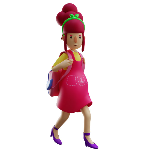 母亲3D卡通插图携带粉色包图片下载