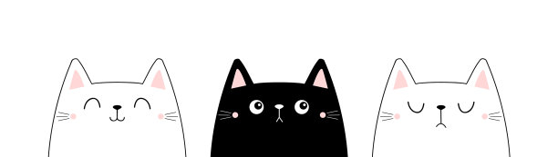 黑白猫脸头套线轮廓图片下载