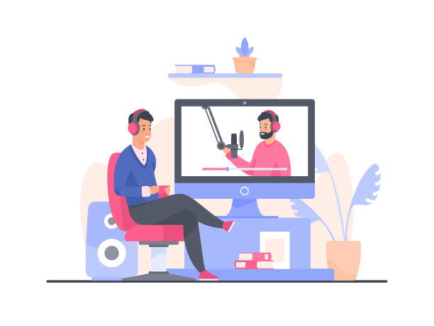 视频播客概念男性卡通人物图片下载