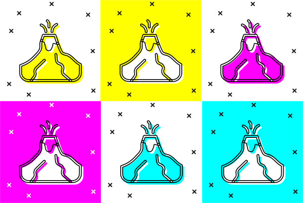 设置火山喷发与熔岩图标孤立图片下载