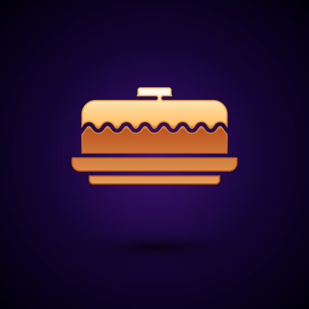 金色蛋糕图标孤立在黑色背景上开心图片下载